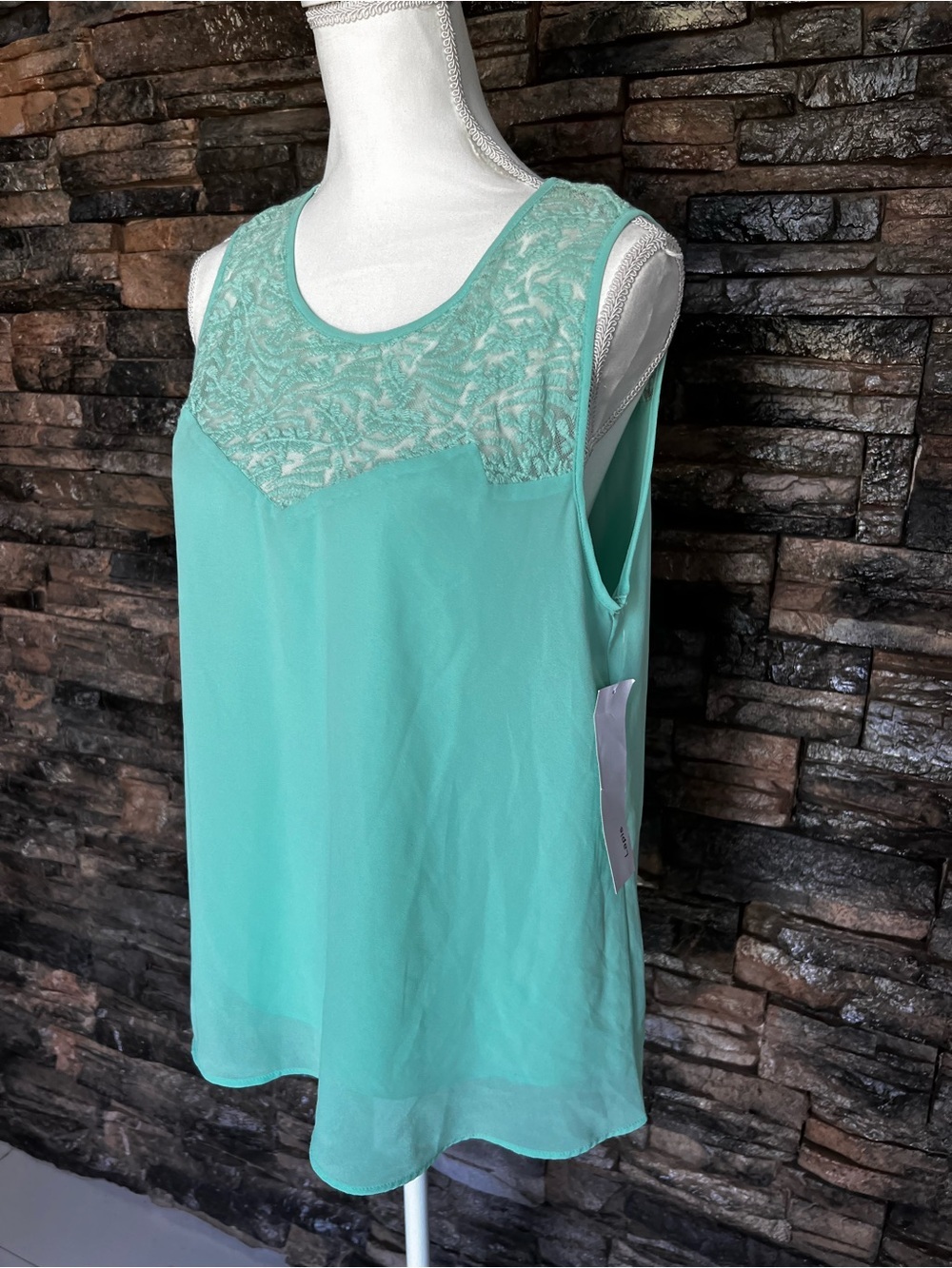 Lapis Mint Lace-Trim Tank Top